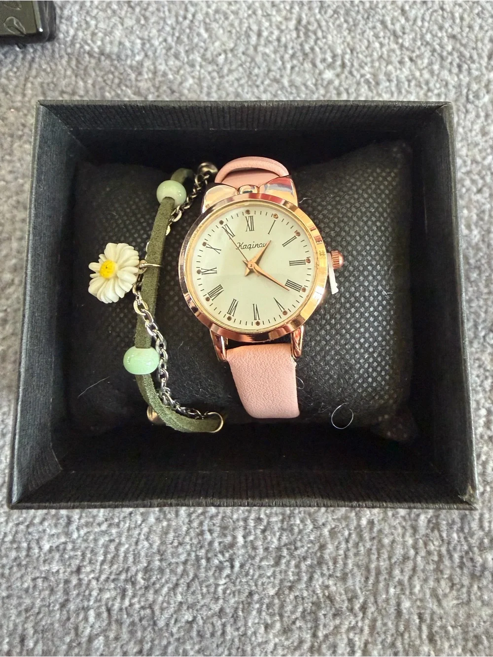 Girl’s Pink Leather Rose Gold Bow Strap Watch